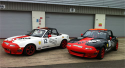 The cars on the Silverstone Pit lane